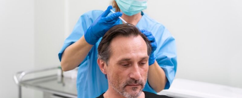 Homme adulte suivant un traitement contre la perte de cheveux. meilleures cliniques de greffe de cheveux en Turquie